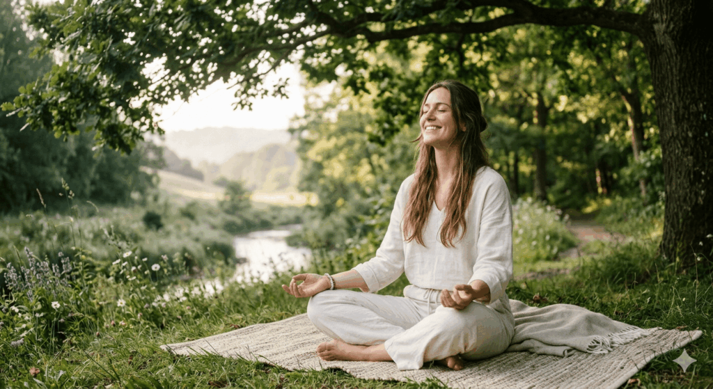 glückliche Frau spirituelle Meditation Pavlina Klemm Erfahrungen 2026