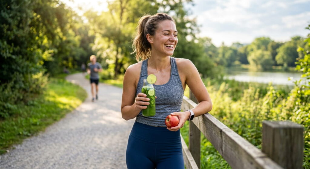 Glückliche Frau Fitness Ernährung Warum Gewichtsmanagement die Autonomie stärken kann